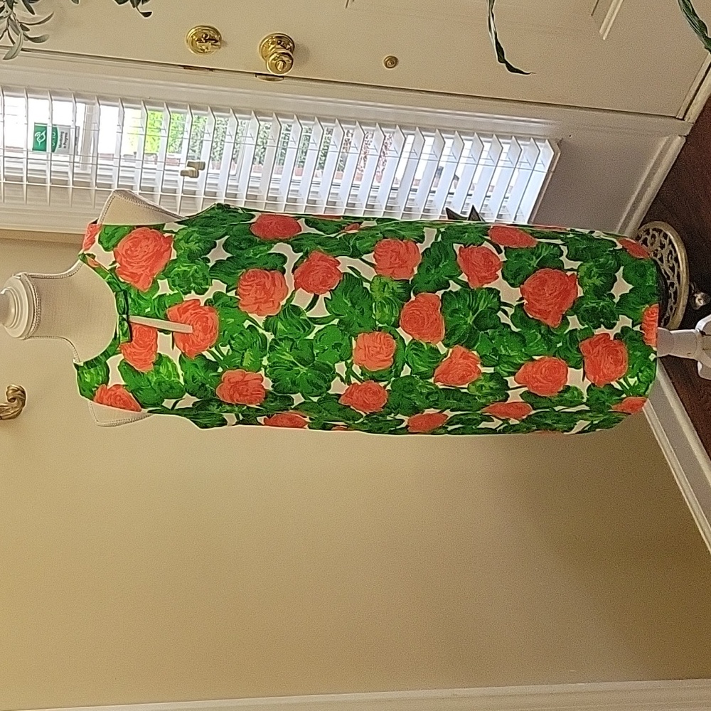 Jane Summers silk blend floral dress green coral sleeveless lined back 12 EUC…